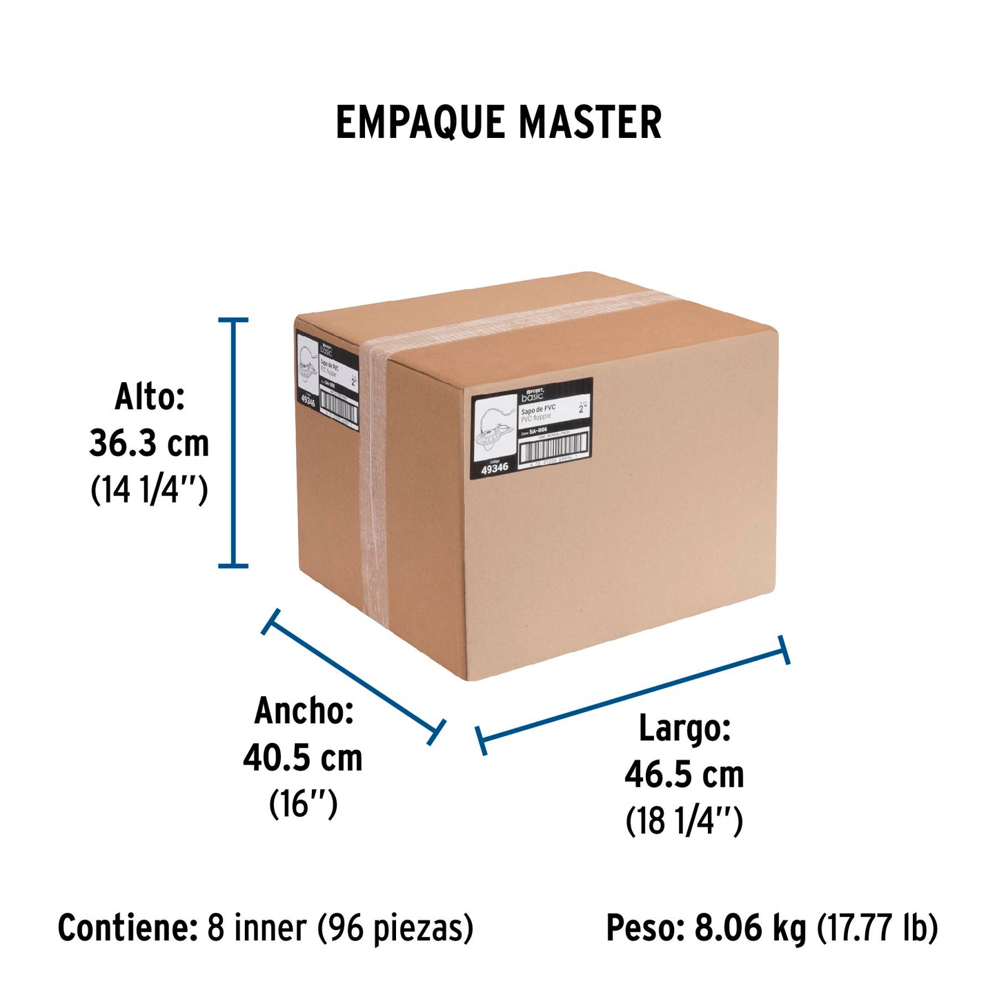 Sapo 2" para WC, PVC, azul, cadena plástica, FOSET 49346