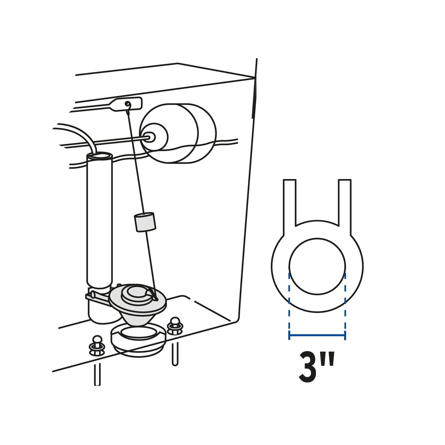 Sapo 3" para WC, PVC, azul, cadena plástica, FOSET 40172