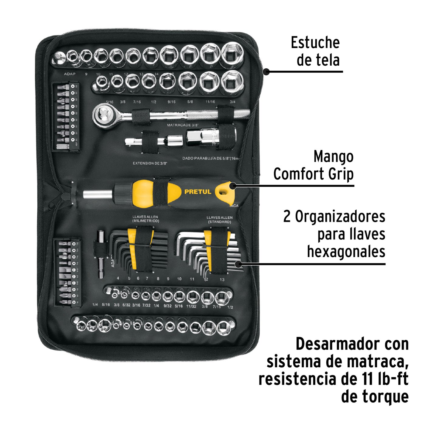 Juego de 83 herramientas 1/4" y 3/8" para mecánico, Pretul 22984