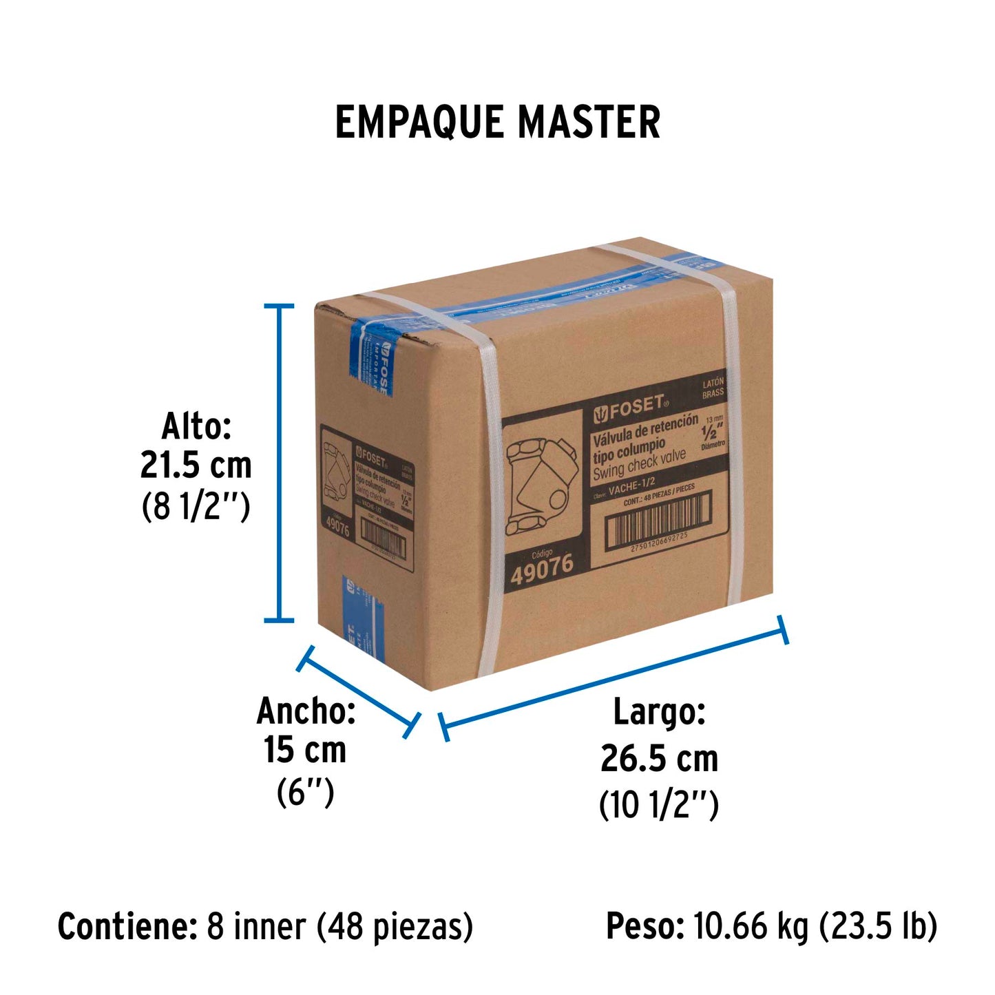 Válvula check de latón de 1/2", FOSET 49076