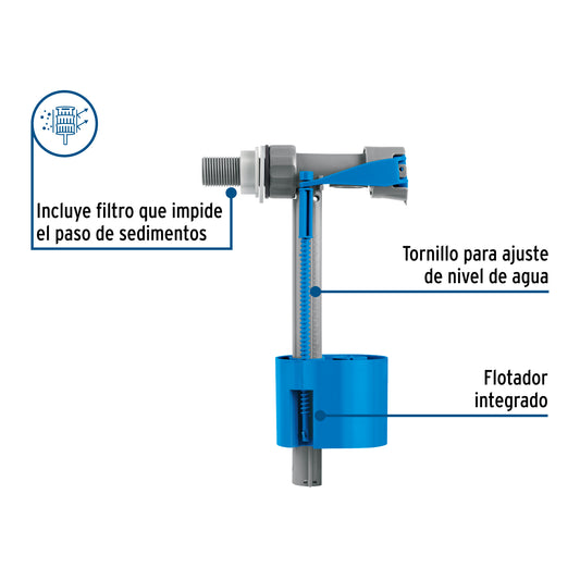 Válvula de llenado con flotador para tinaco, 1/2", FOSET 49496