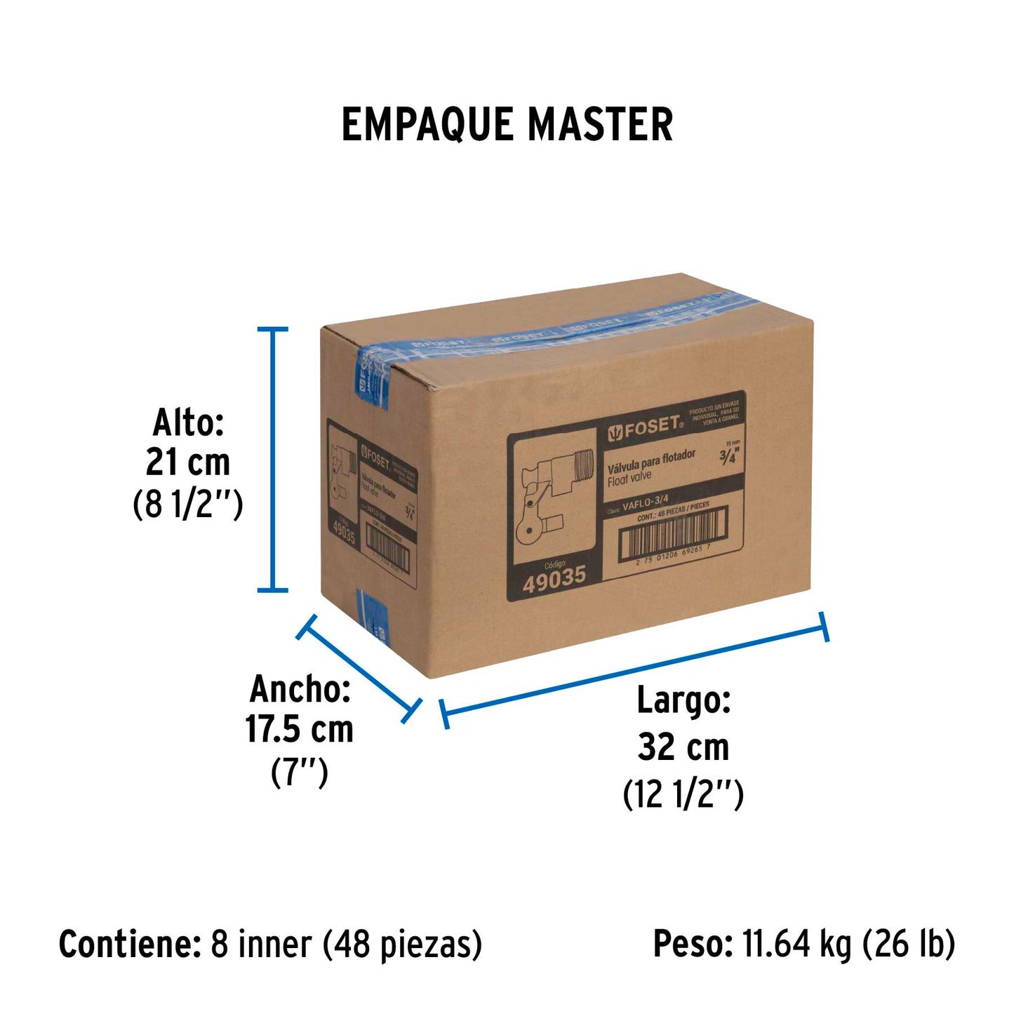 Válvula de flotador de latón 3/4", FOSET 49035