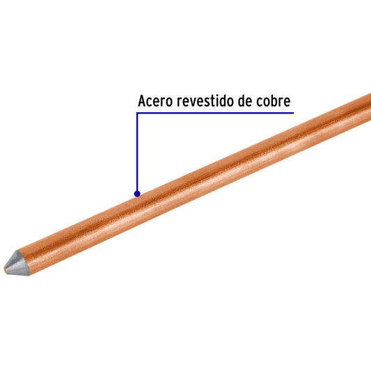 Varilla de 1.5 m de acero revestido de cobre, 1/2", Volteck
