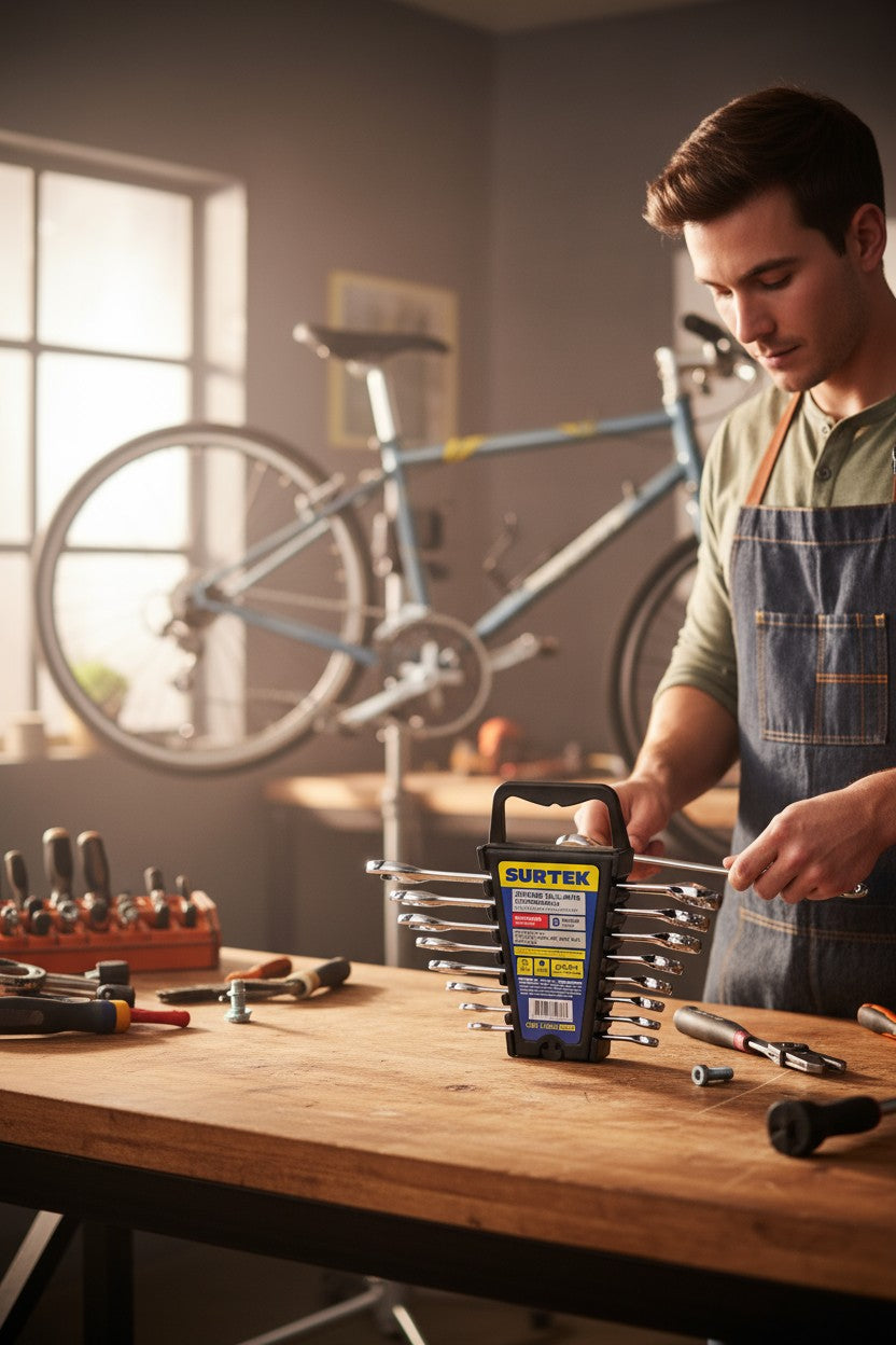 Juego de llaves combinadas pulido espejo en pulgadas, 12 puntas, 8 piezas en rack