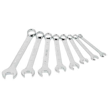 Juego de llaves combinadas pulido espejo en pulgadas, 12 puntas, 8 piezas en rack