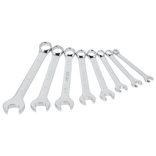 Juego de llaves combinadas pulido espejo en pulgadas, 12 puntas, 8 piezas en rack