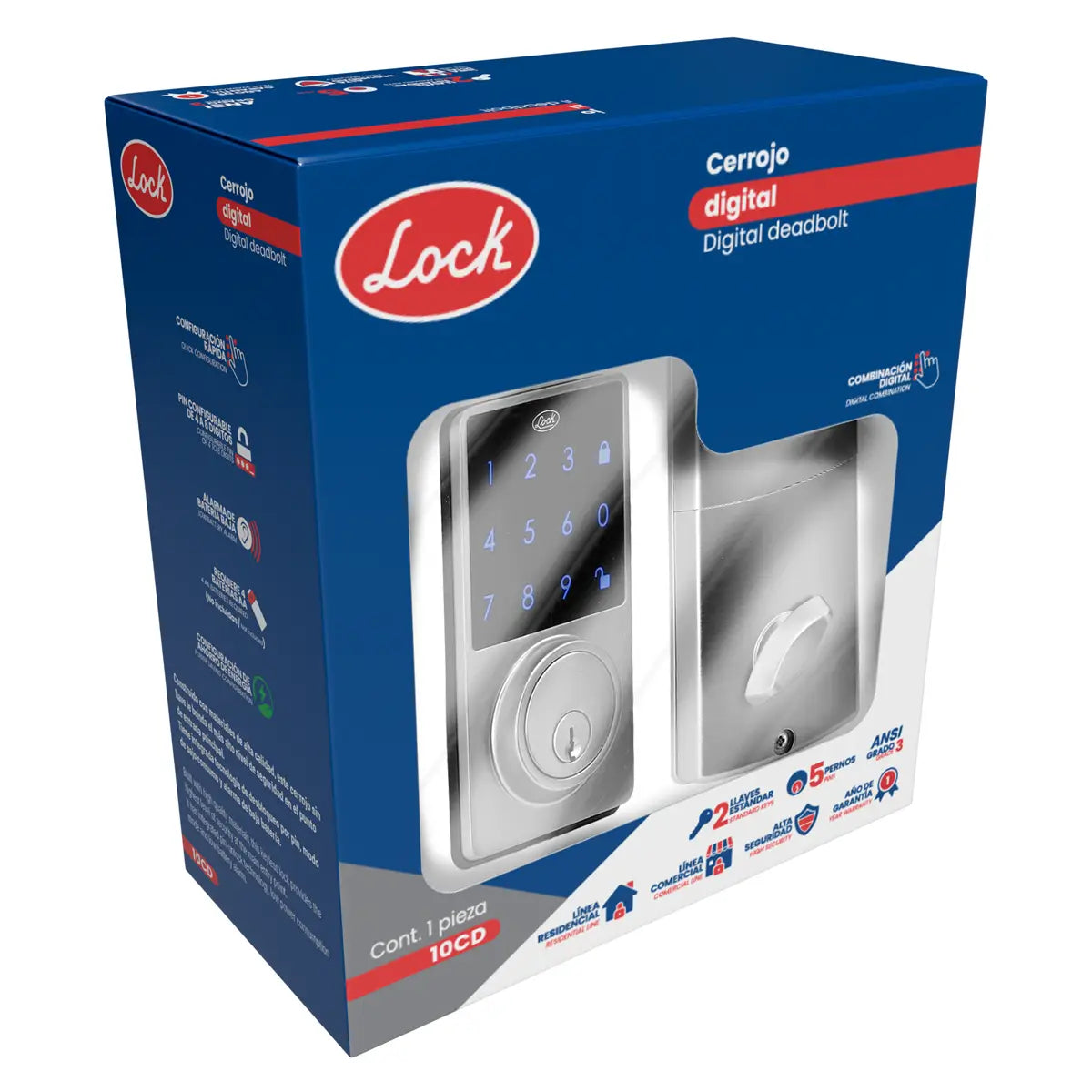 Cerrojo digital panel touch, llave estándar