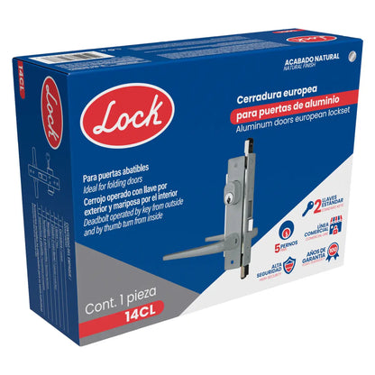 Cerradura clásica para puertade aluminio función doble, gris, llave estándar