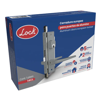 Cerradura clásica para puertade aluminio función doble, gris, llave estándar