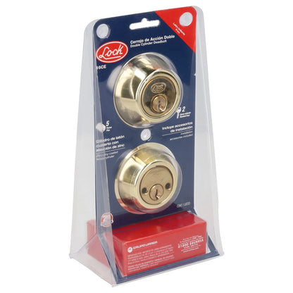 Cerrojo residencial función doble, latón brillante, llave estándar, blíster