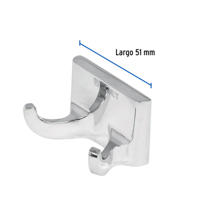 Gancho doble para toallas, metálico, cromo, BASIC 49609