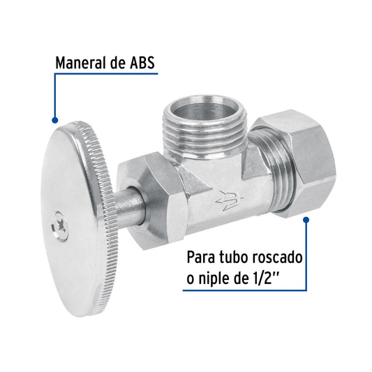 Llave angular 1/2" x 1/2" de compresión tipo barrilito 49109
