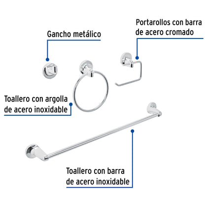 Juego de 4 accesorios para baño metálicos, Foset 49164