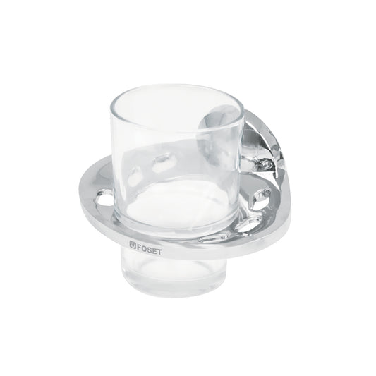 Portavaso cepillero metálico con vaso de vidrio, Foset 49398