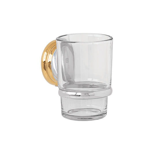 Portavaso cepillero cromo-oro con vaso de vidrio, Foset Aqua 45977
