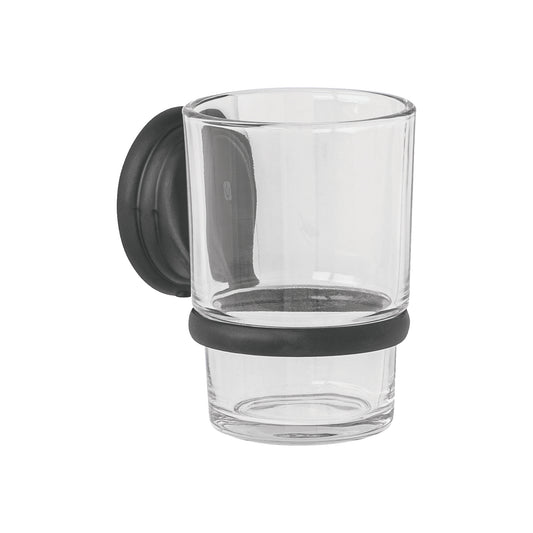 Portavaso cepillero negro con vaso de vidrio, Foset Aqua 45979