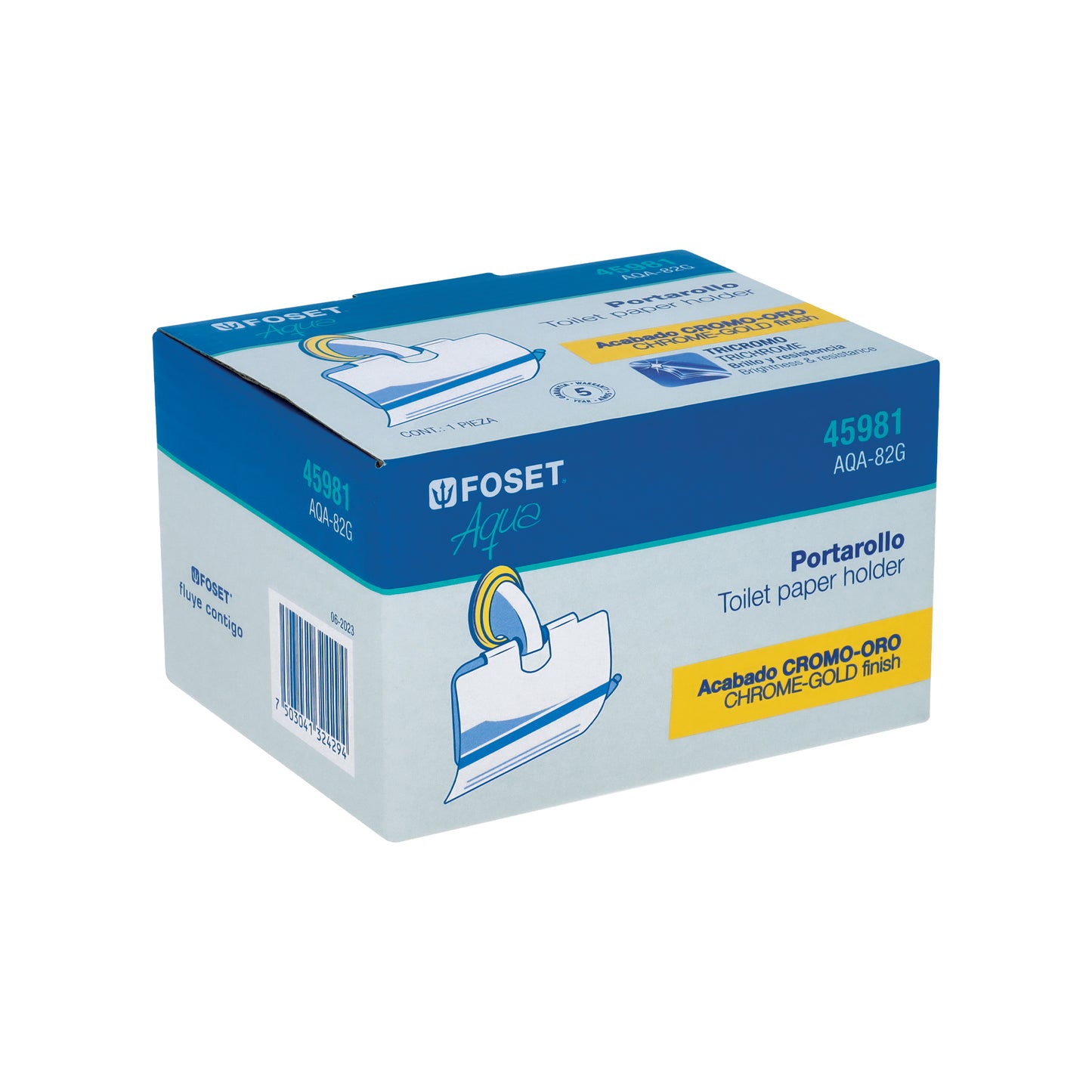 Portarrollo metálico acabado cromo-oro, Foset Aqua 45981