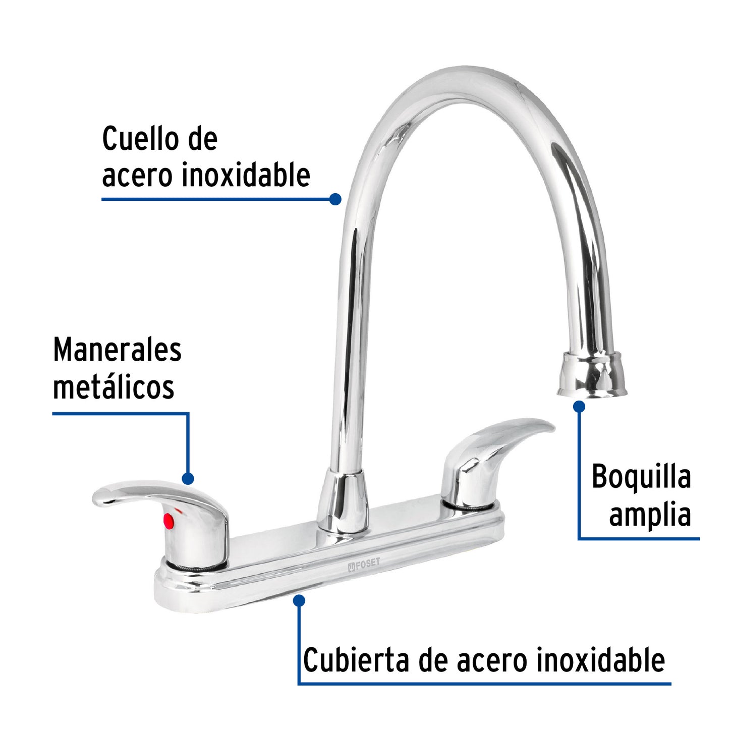Mezcladora fregadero 8" cromo, cuello largo, palanca, AQUA 49687