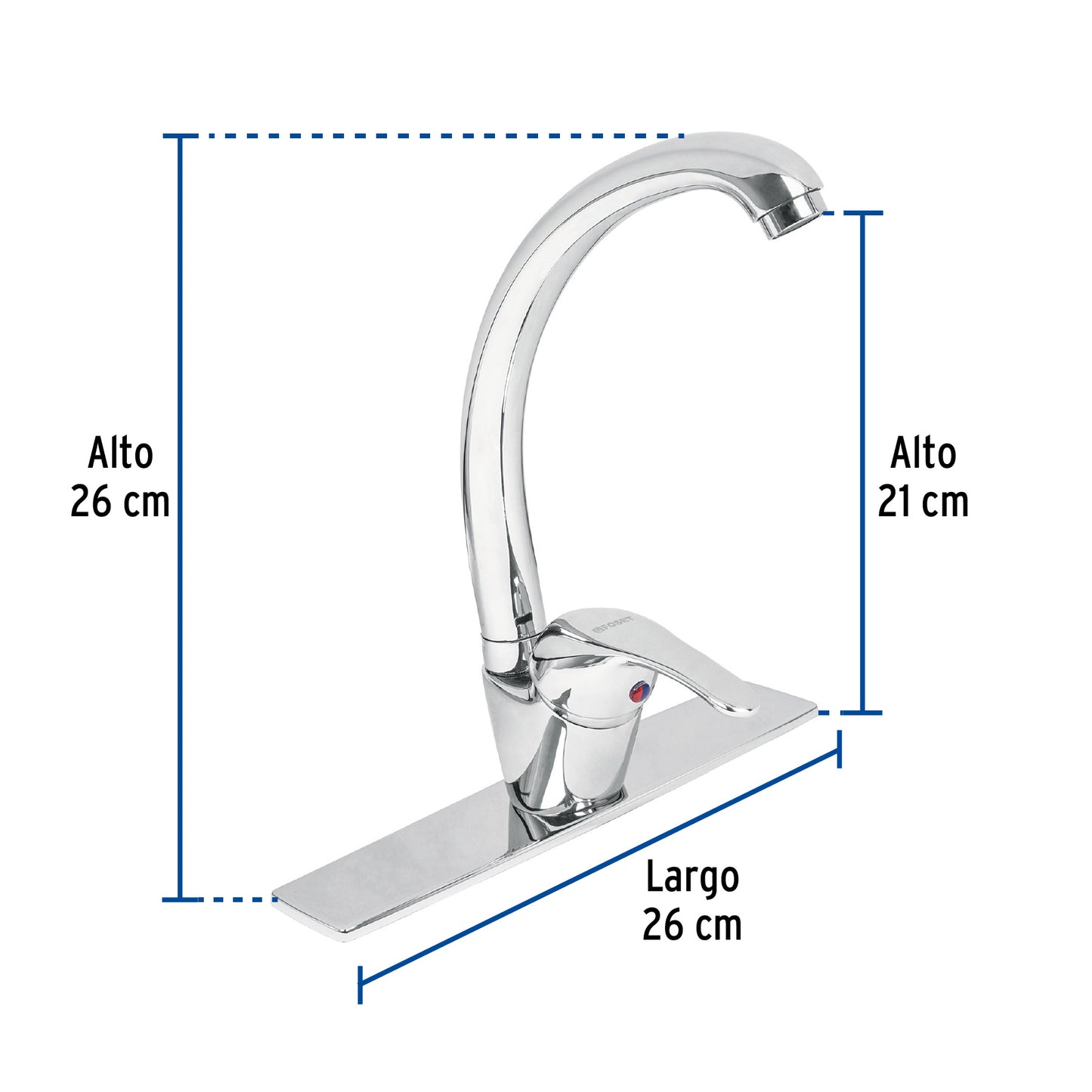 Monomando fregadero cromo, cuello curvo, AQUA 49684