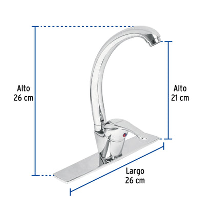Monomando fregadero cromo, cuello curvo, AQUA 49684