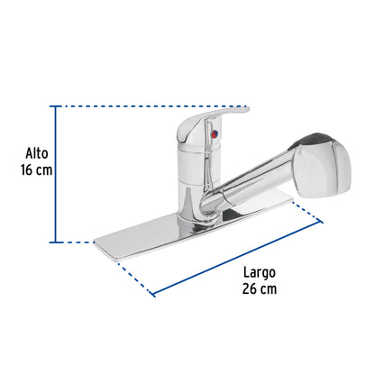 Monomando fregadero cromo, cuello extraíble, AQUA 49685