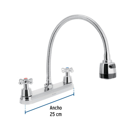 Mezcladora fregadero 8" cromo, cuello flexible, cruceta, AQUA 49819