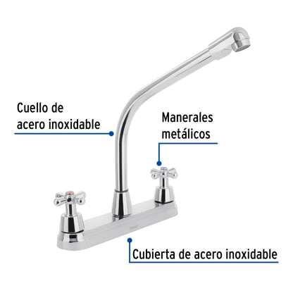 Mezcladora fregadero 8" cromo, cuello cobra, cruceta, AQUA 45626