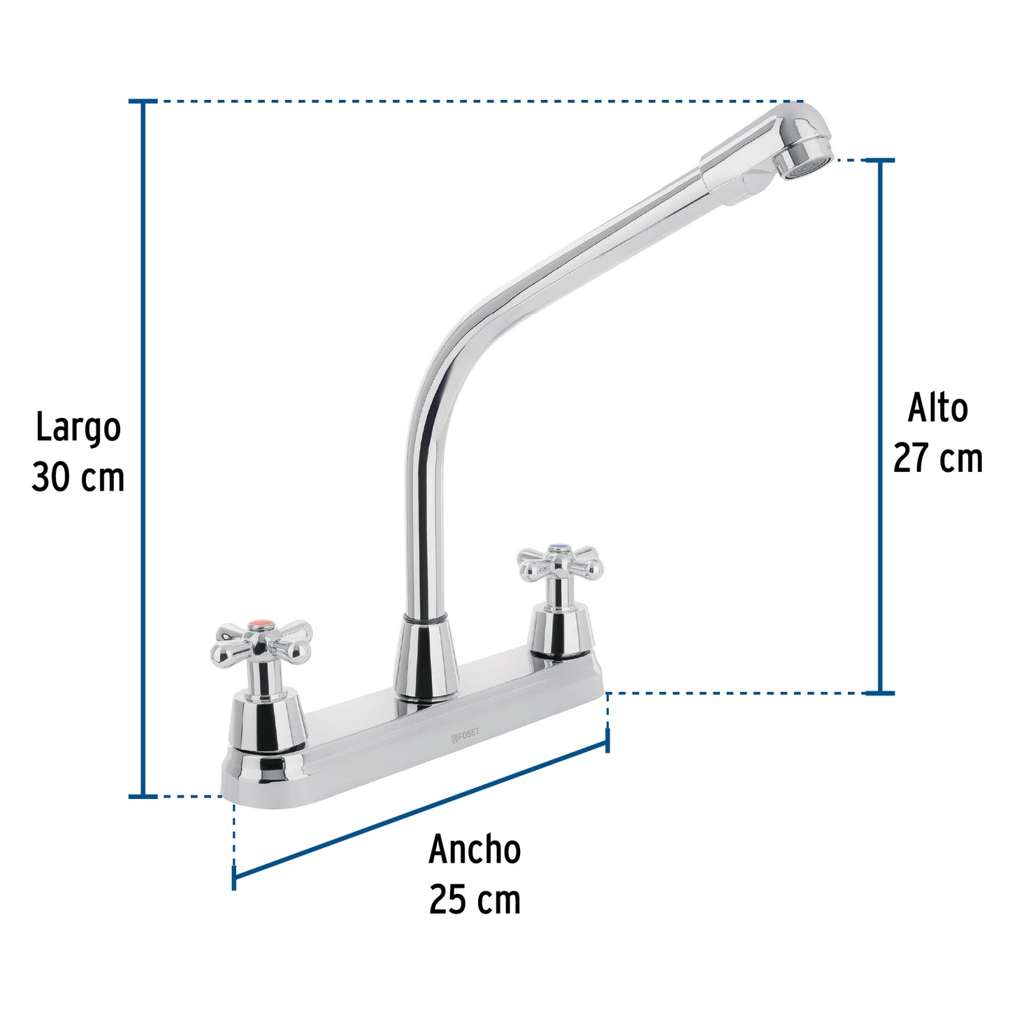 Mezcladora fregadero 8" cromo, cuello cobra, cruceta, AQUA 45626