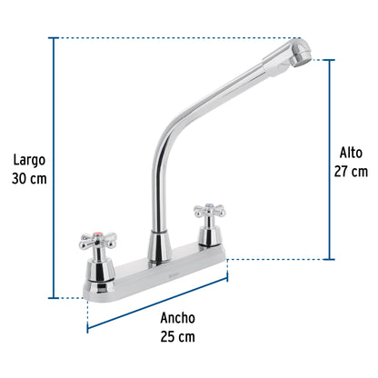 Mezcladora fregadero 8" cromo, cuello cobra, cruceta, AQUA 45626