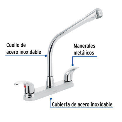 Mezcladora fregadero 8" cromo, cuello cobra, palanca, AQUA 45627