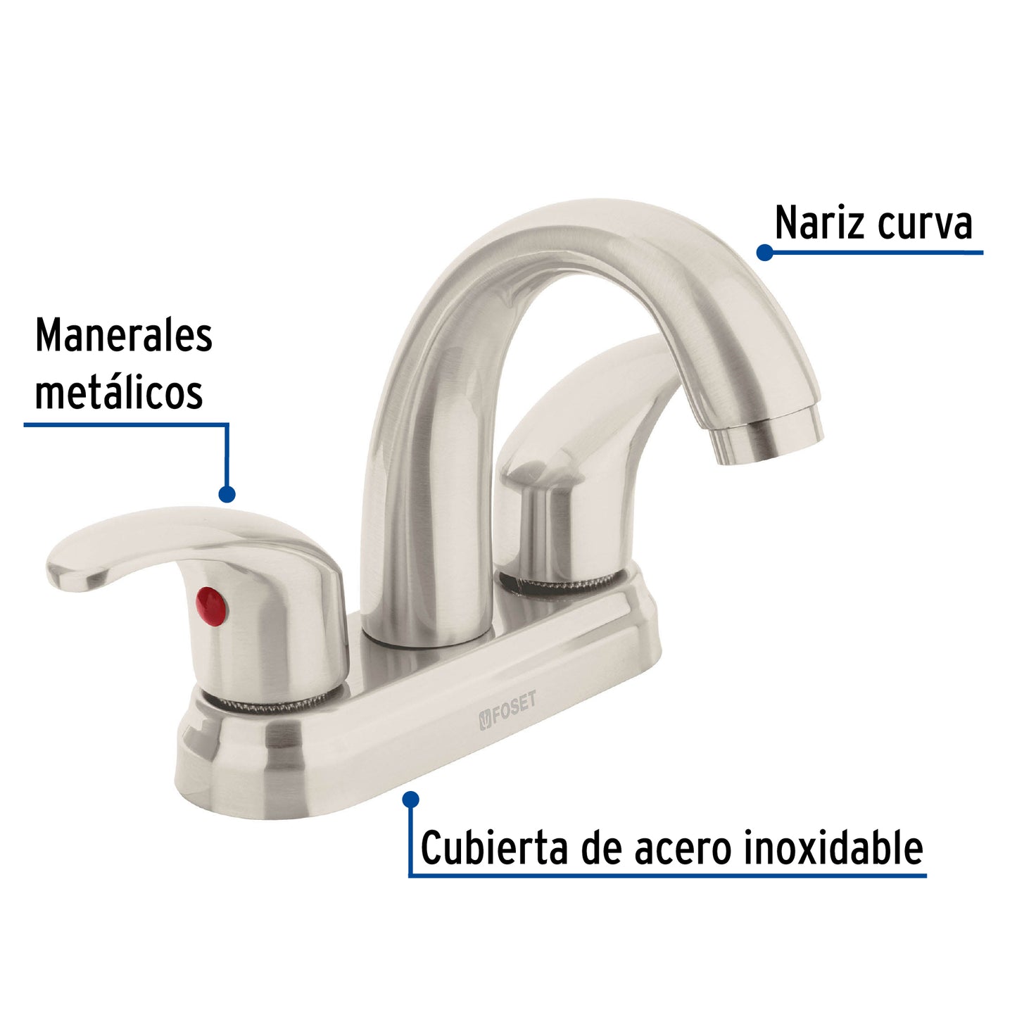 Mezcladora lavabo 4" satín, nariz curva, palanca, AQUA 45356
