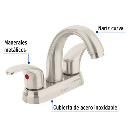 Mezcladora lavabo 4" satín, nariz curva, palanca, AQUA 45356