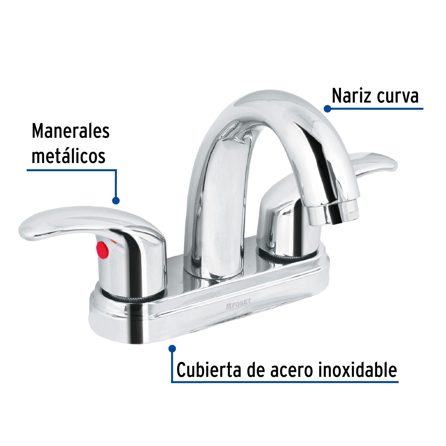 Mezcladora lavabo 4" cromo, nariz curva, palanca, AQUA 49693
