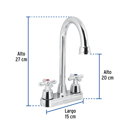Mezcladora lavabo 4" cromo, tipo bar, cruceta, AQUA 49690