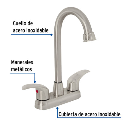 Mezcladora lavabo 4" satín, tipo bar, palanca, AQUA 45622