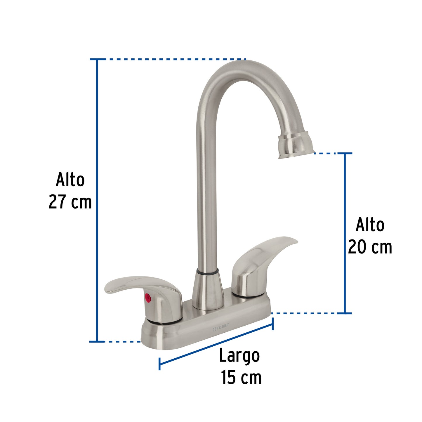 Mezcladora lavabo 4" satín, tipo bar, palanca, AQUA 45622