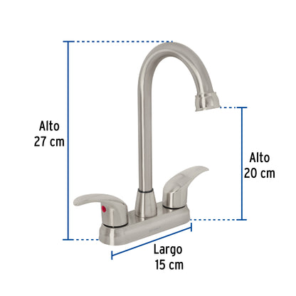 Mezcladora lavabo 4" satín, tipo bar, palanca, AQUA 45622