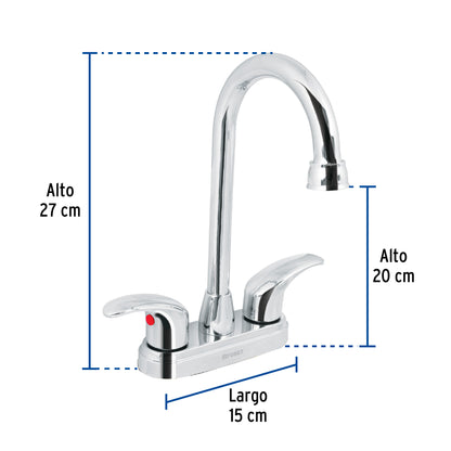 Mezcladora lavabo 4" cromo, tipo bar, palanca, AQUA 49691