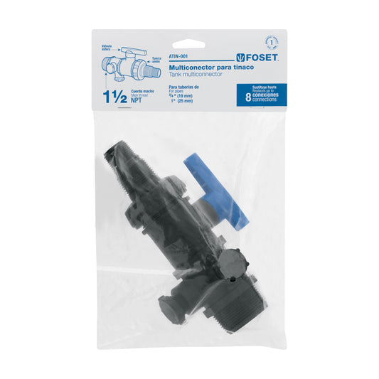 Multiconector polipropileno para tinaco, con válvula, FOSET 48081