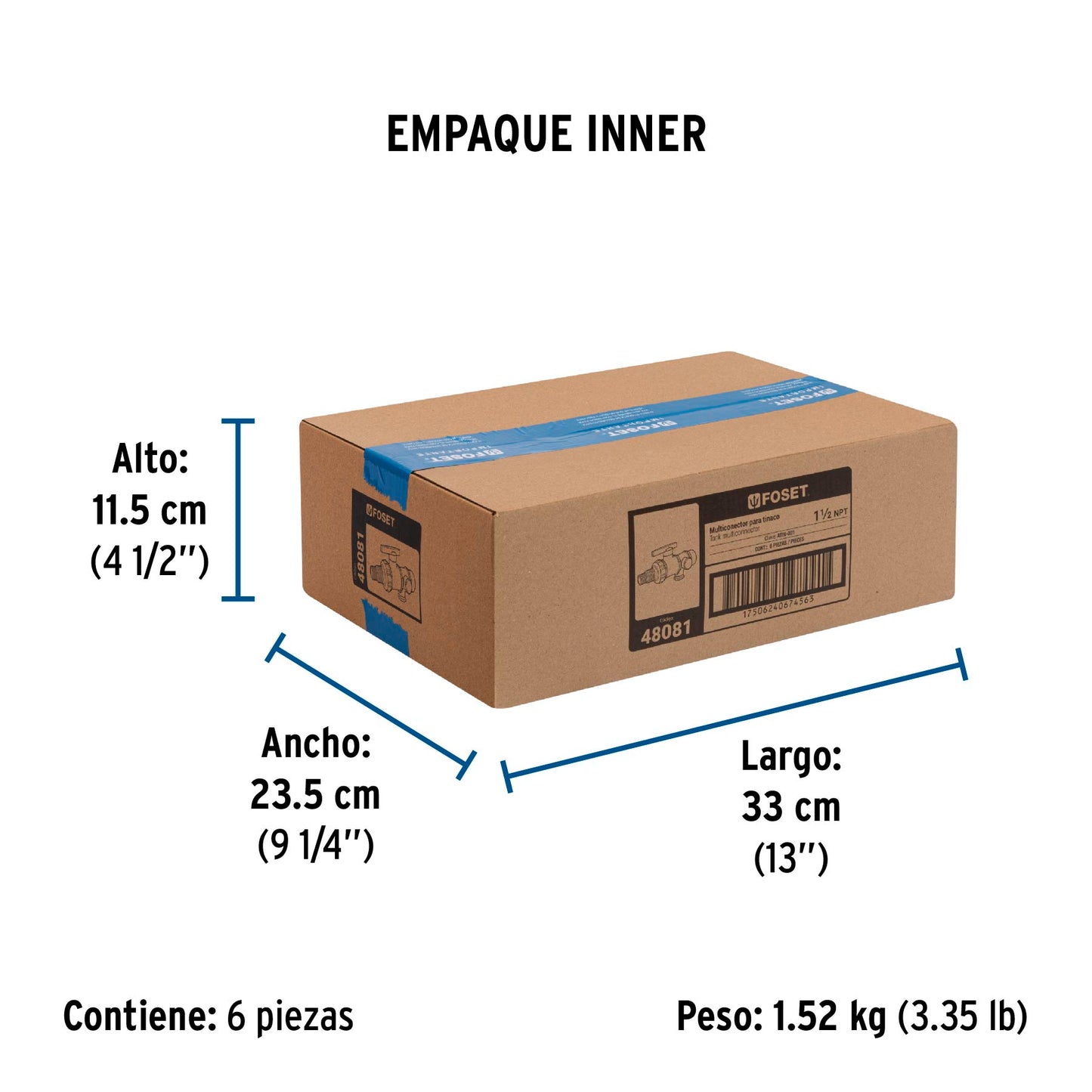 Multiconector polipropileno para tinaco, con válvula, FOSET 48081