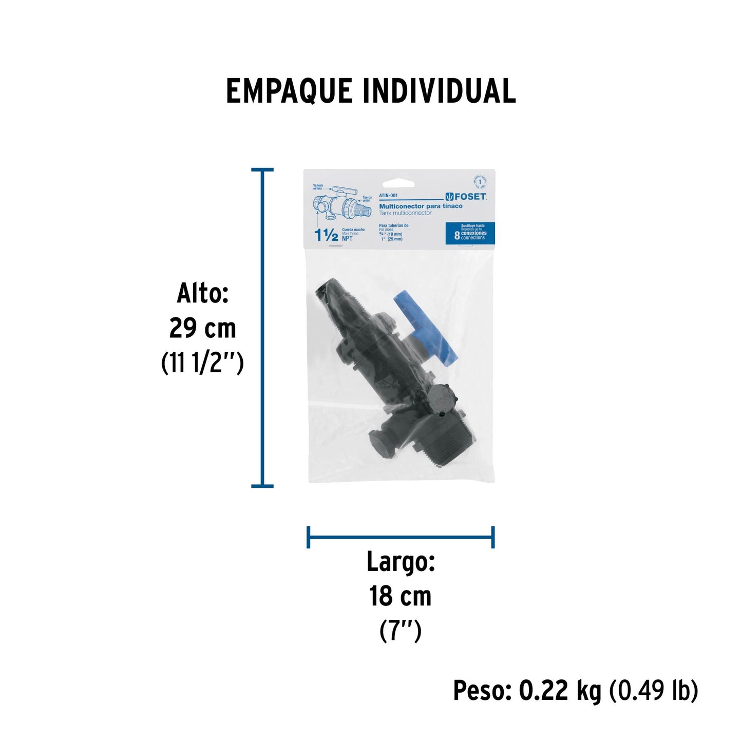 Multiconector polipropileno para tinaco, con válvula, FOSET 48081