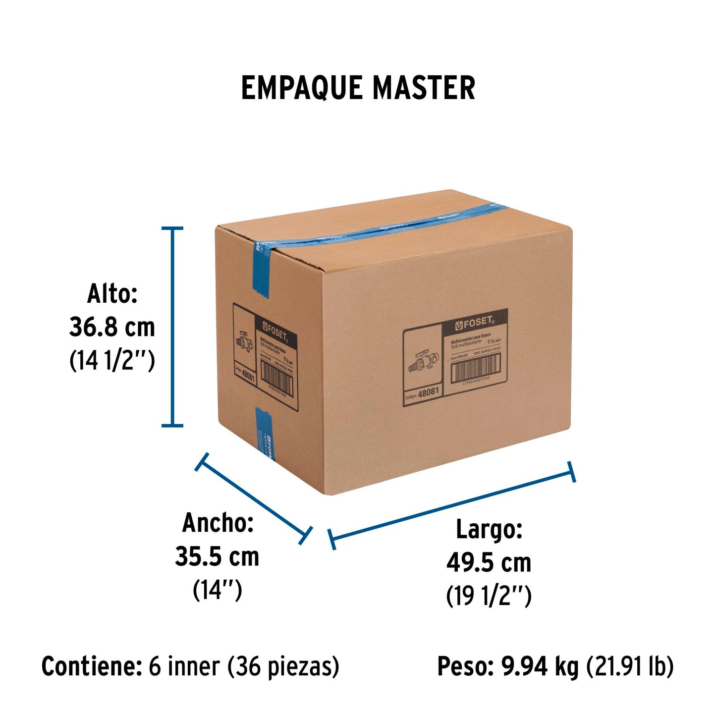 Multiconector polipropileno para tinaco, con válvula, FOSET 48081