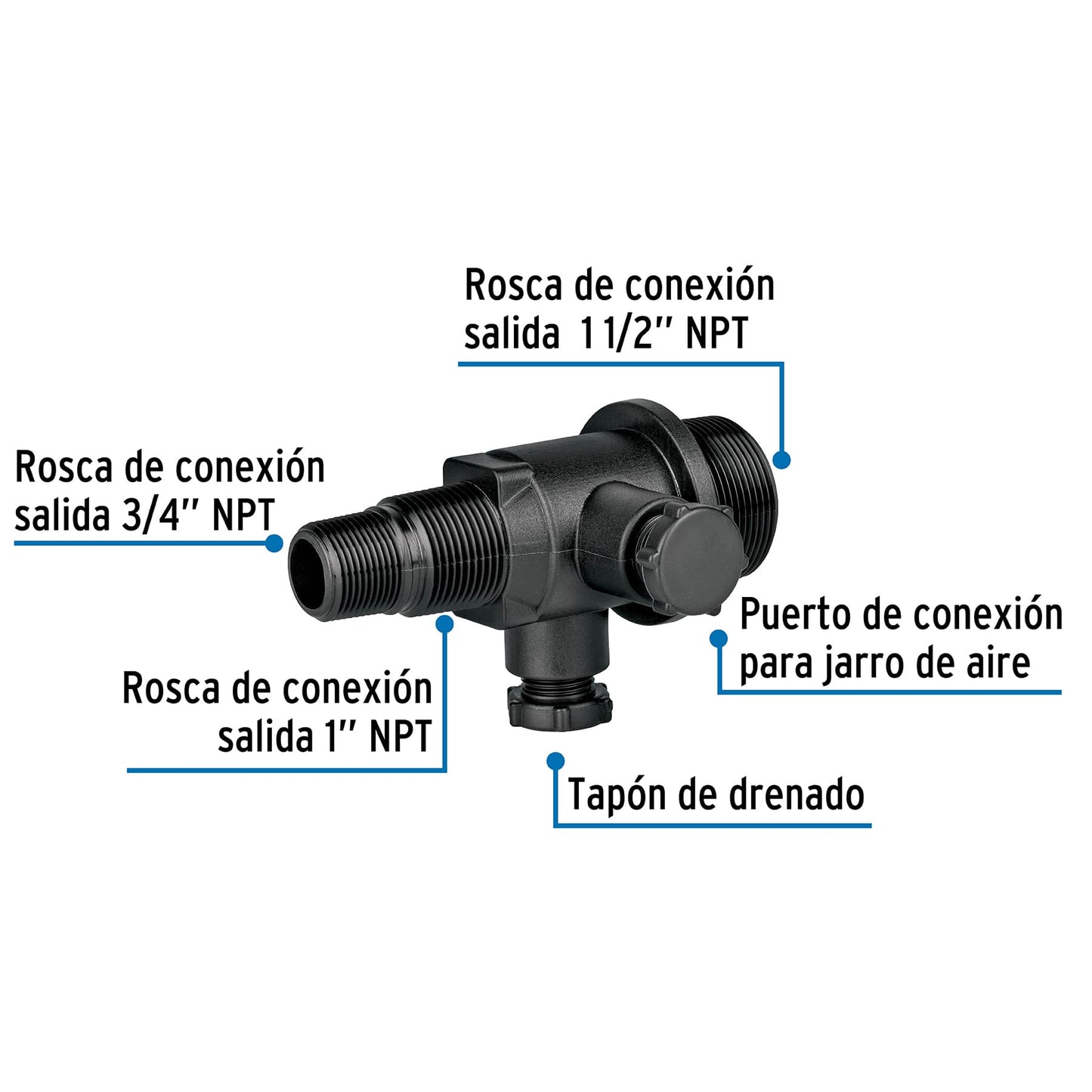 Multiconector polipropileno para tinaco, sin válvula, FOSET 48070