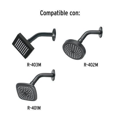 Brazo corto con chapetón para regadera, negro mate, Foset 47647