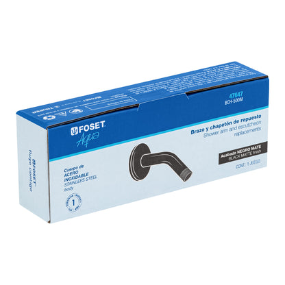 Brazo corto con chapetón para regadera, negro mate, Foset 47647