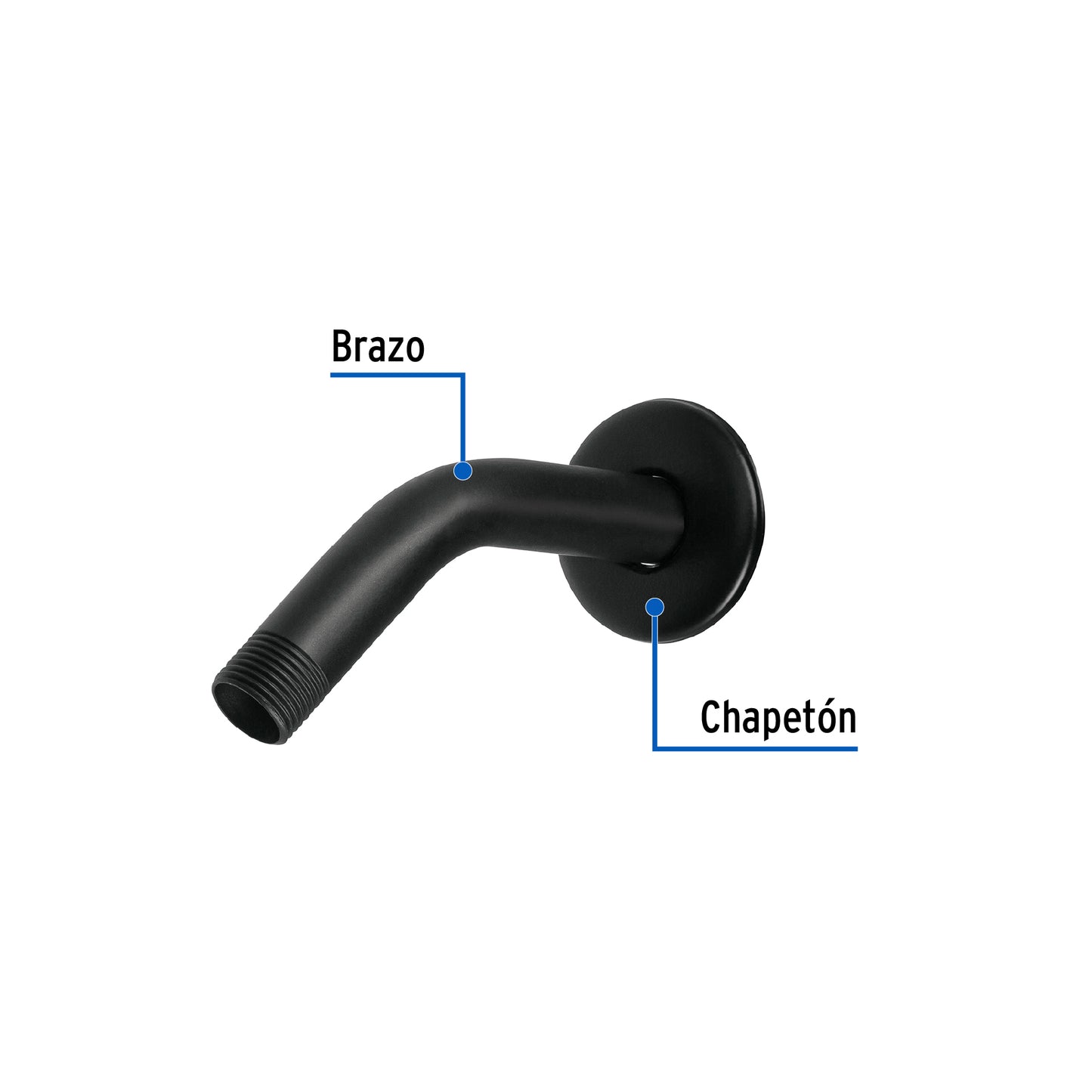 Brazo corto con chapetón para regadera, negro mate, Foset 47647