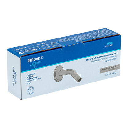 Brazo corto con chapetón para regadera, satín, Foset 47646