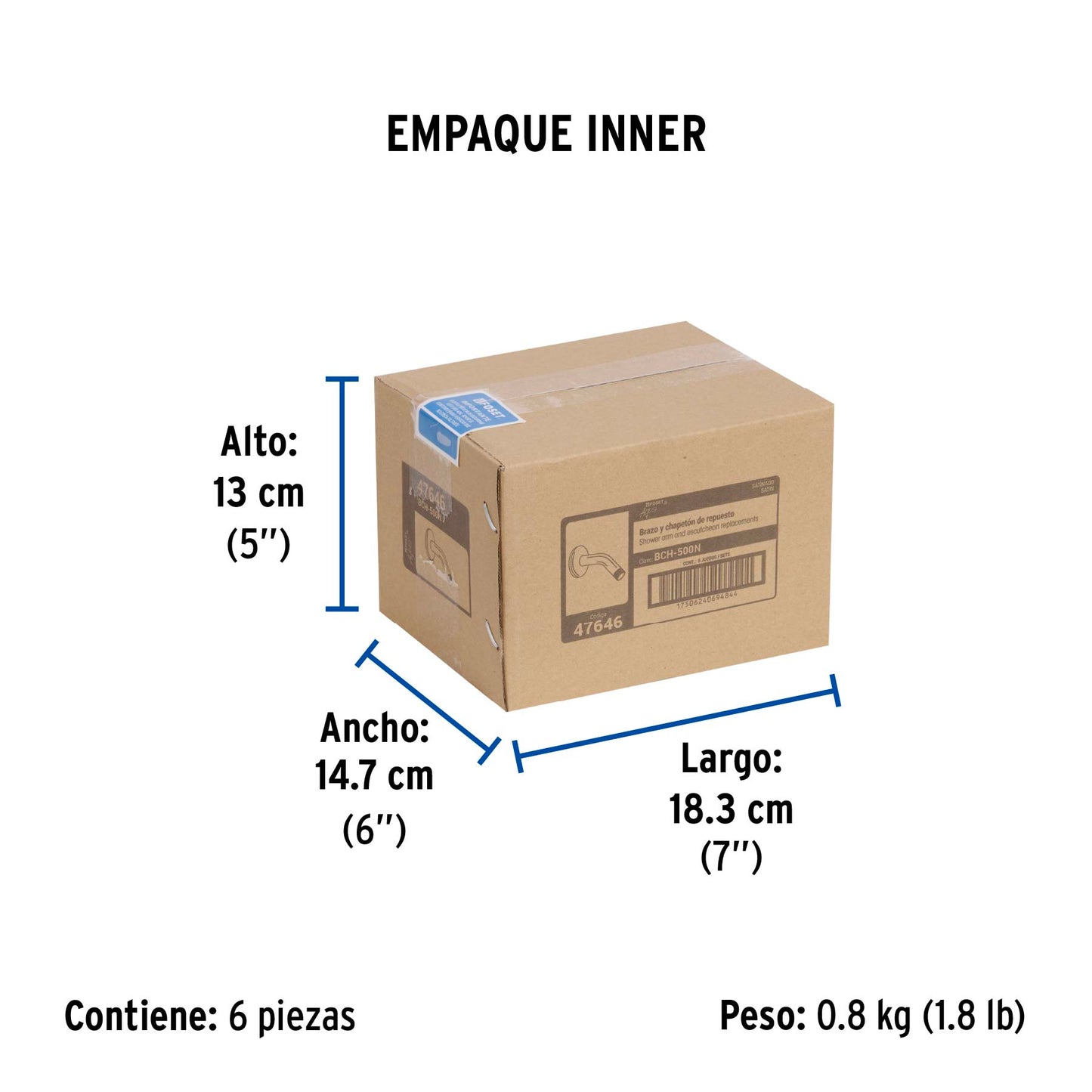 Brazo corto con chapetón para regadera, satín, Foset 47646