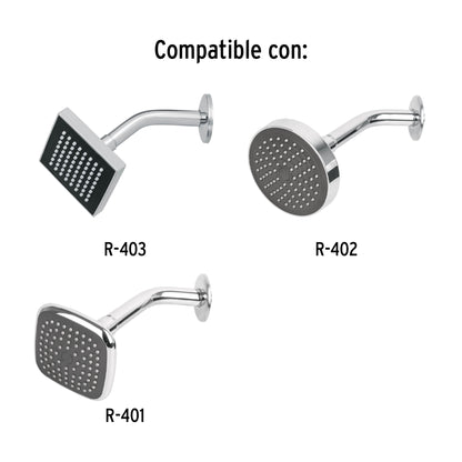 Brazo de acero cromado y chapetón de acero inox p/regadera 49378