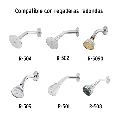 Brazo de acero cromado y chapetón de acero inox p/regadera 49378